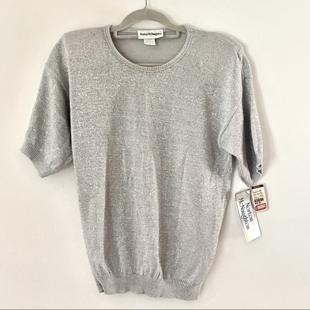 VTG silver metallic short sleeve top NWT Deadstock Pullover Round Neck Shirt